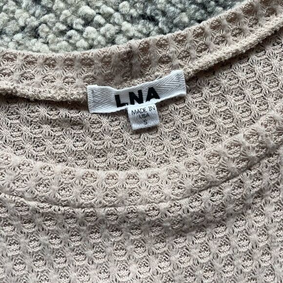 LNA Light Beige Thermal Long Sleeve Sweater Top with Elbow Slits - Picture 4 of 4